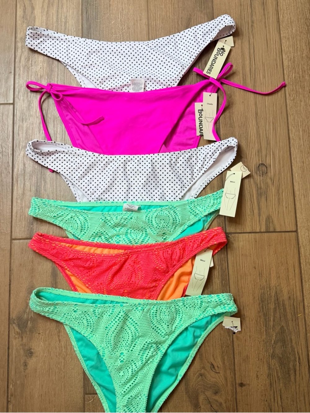 Bundle of 6 Mixed Bikini  Bottoms Set — Hot Pink, Mint, Coral & Polka Dot L/Xl